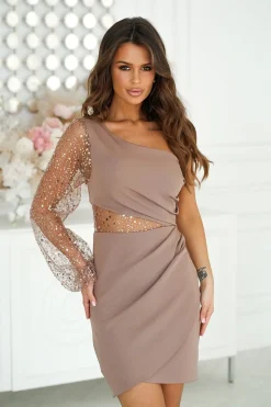 Robe de soirée courte une épaule paillettes