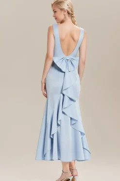 Robe de soirée de mariage bleue dos nu