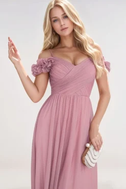Robe de soirée de mariage rose poudrée longue