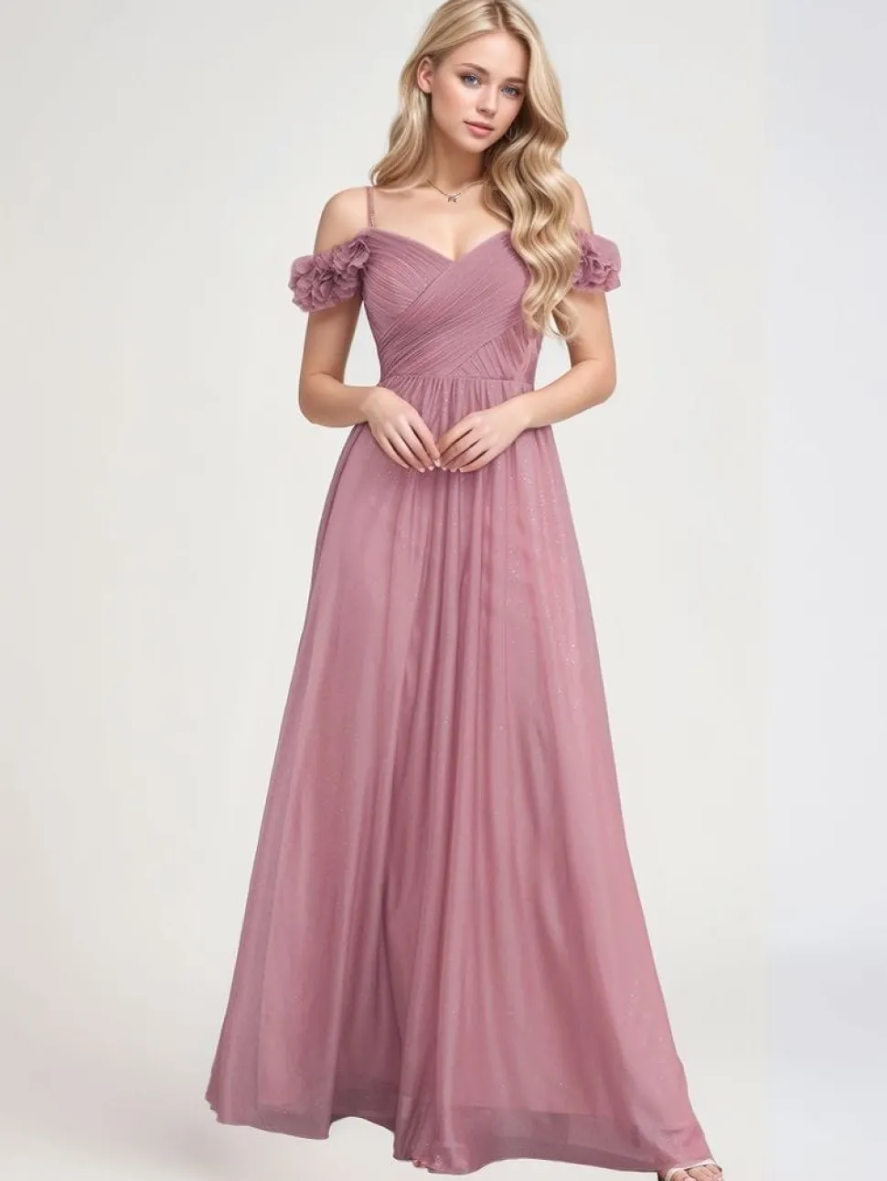 Robe de soirée de mariage rose poudrée longue