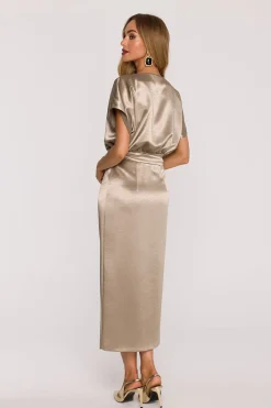 Robe de soirée dorée longue chic en satin