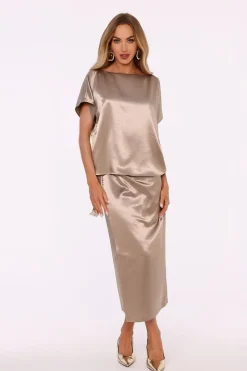 Robe de soirée dorée longue chic en satin