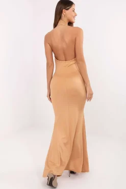 Robe de soirée dorée longue dos nu