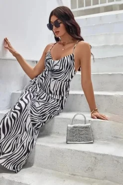 Robe de soirée dos nu longue à motifs