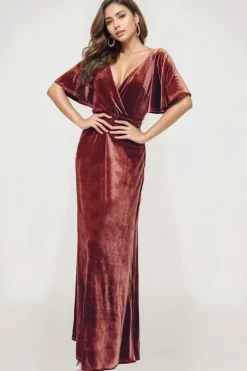 Robe de soirée en velours bronze élégante