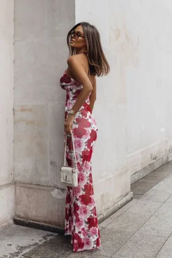 Robe de soirée fleurie fendue sexy