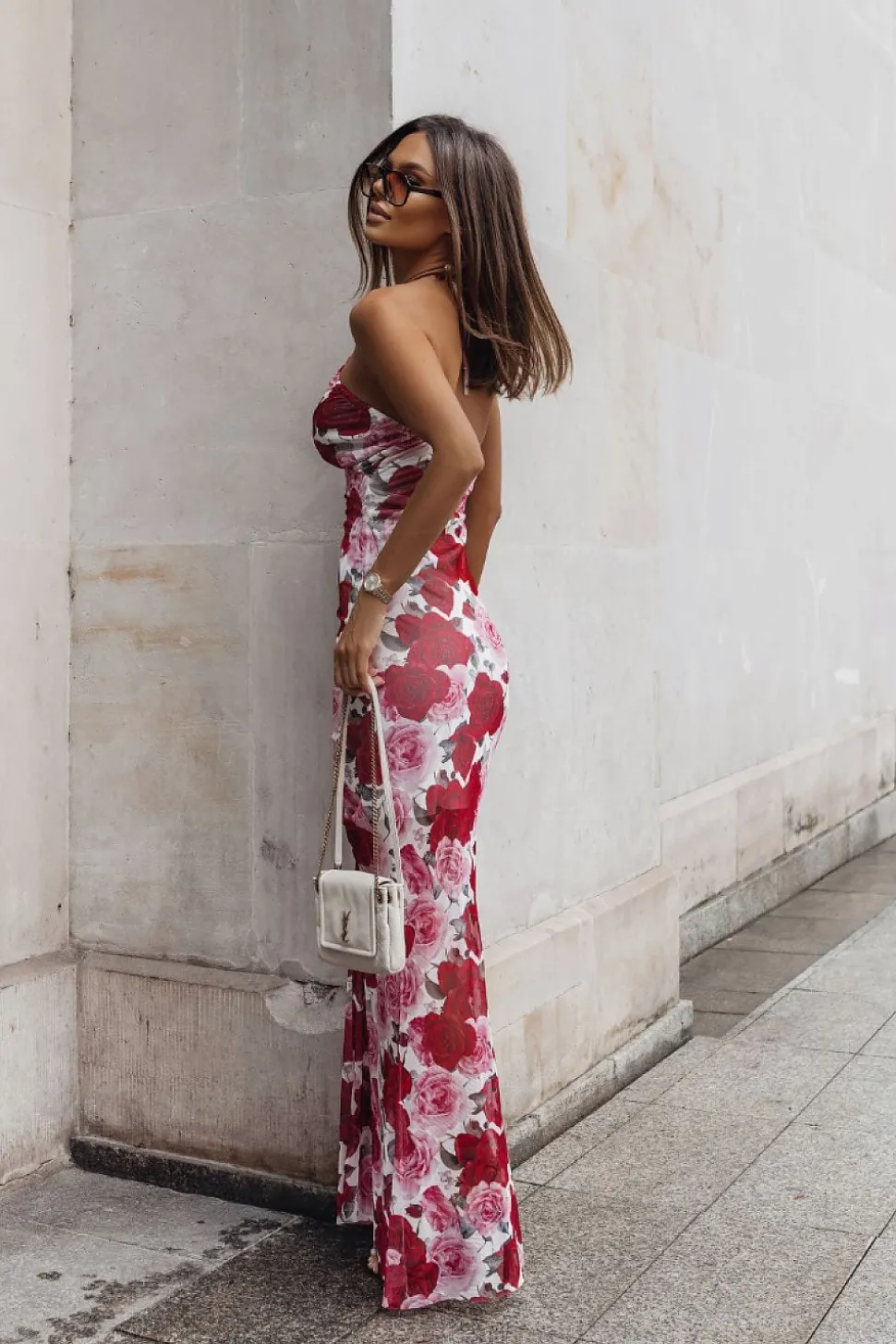Robe de soirée fleurie fendue sexy