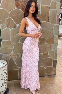Robe de soirée fleurie longue dos nu