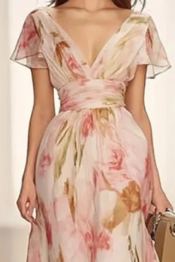 Robe de soirée fleurie longue fluide