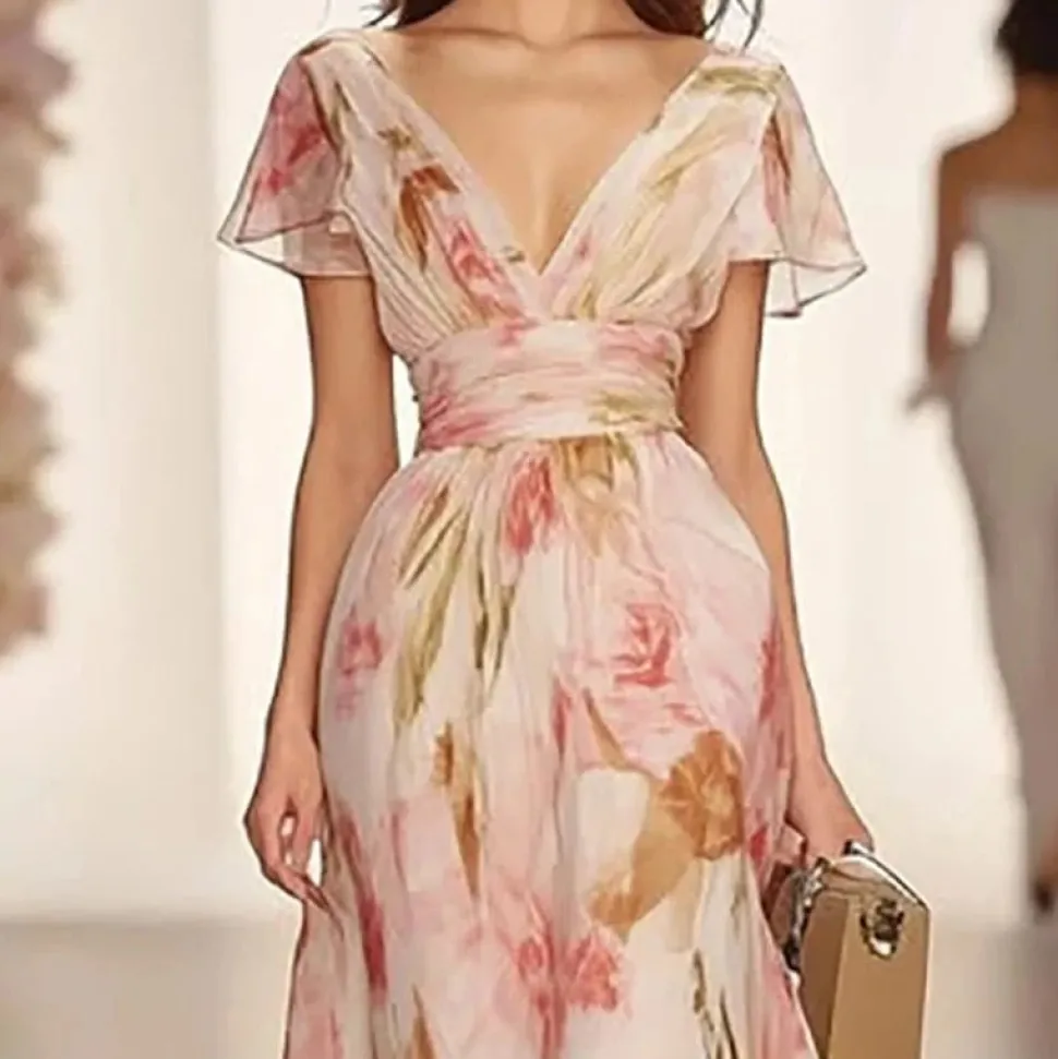 Robe de soirée fleurie longue fluide