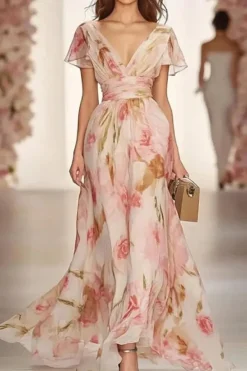 Robe de soirée fleurie longue fluide