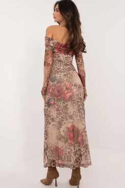 Robe de soirée fleurie longue épaules dénudées