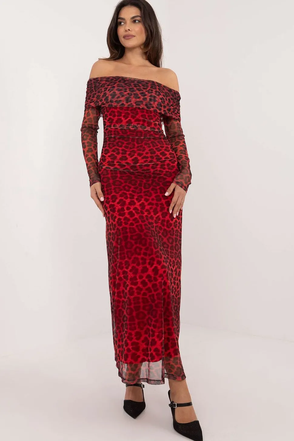 Robe de soirée fleurie longue épaules dénudées