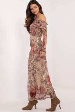 Robe de soirée fleurie longue épaules dénudées