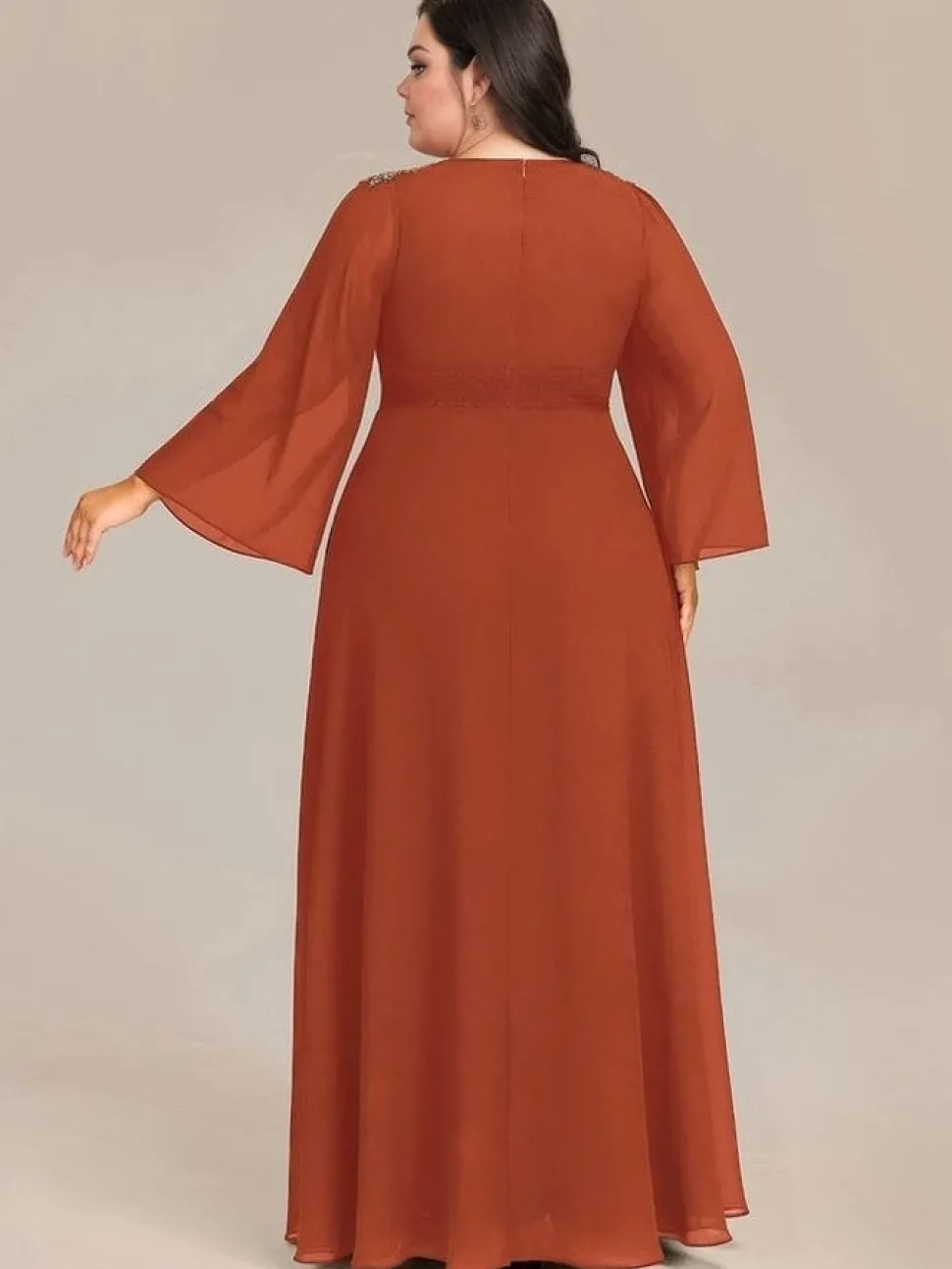 Robe de soirée grande taille couleur terracotta