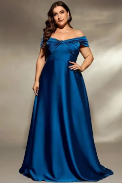 Robe de soirée grande taille en satin bleu