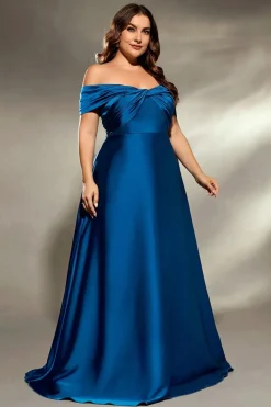 Robe de soirée grande taille en satin bleu