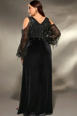 Robe de soirée grande taille fendue noire