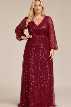 Robe de soirée grande taille longue manches longues
