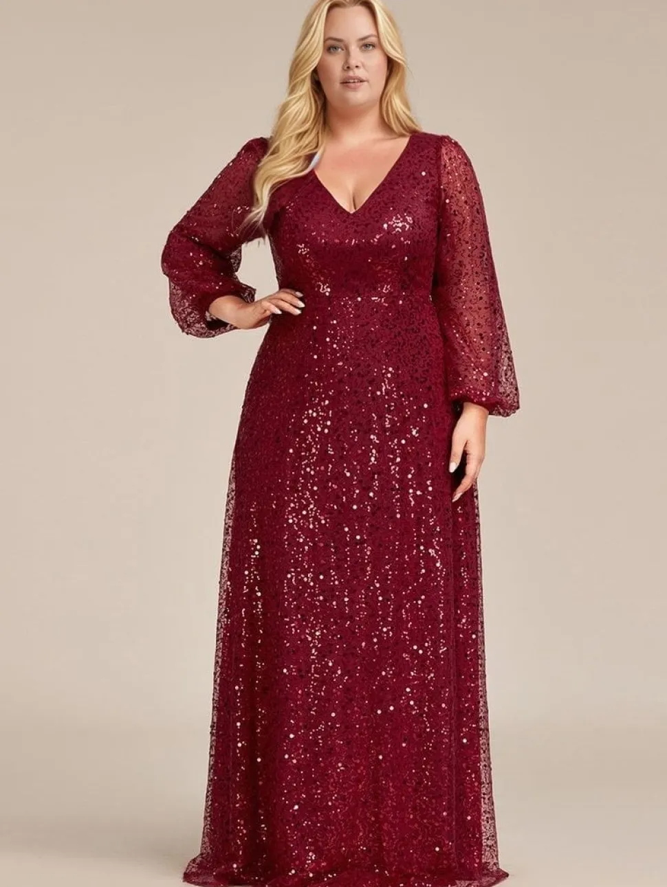 Robe de soirée grande taille longue manches longues