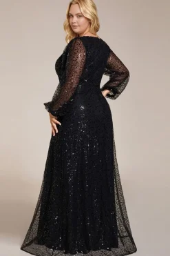 Robe de soirée grande taille longue manches longues