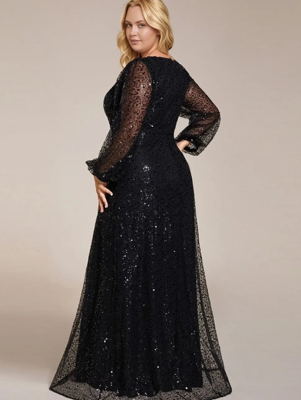 Robe de soirée grande taille longue manches longues