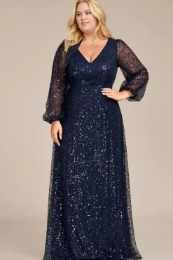 Robe de soirée grande taille longue manches longues
