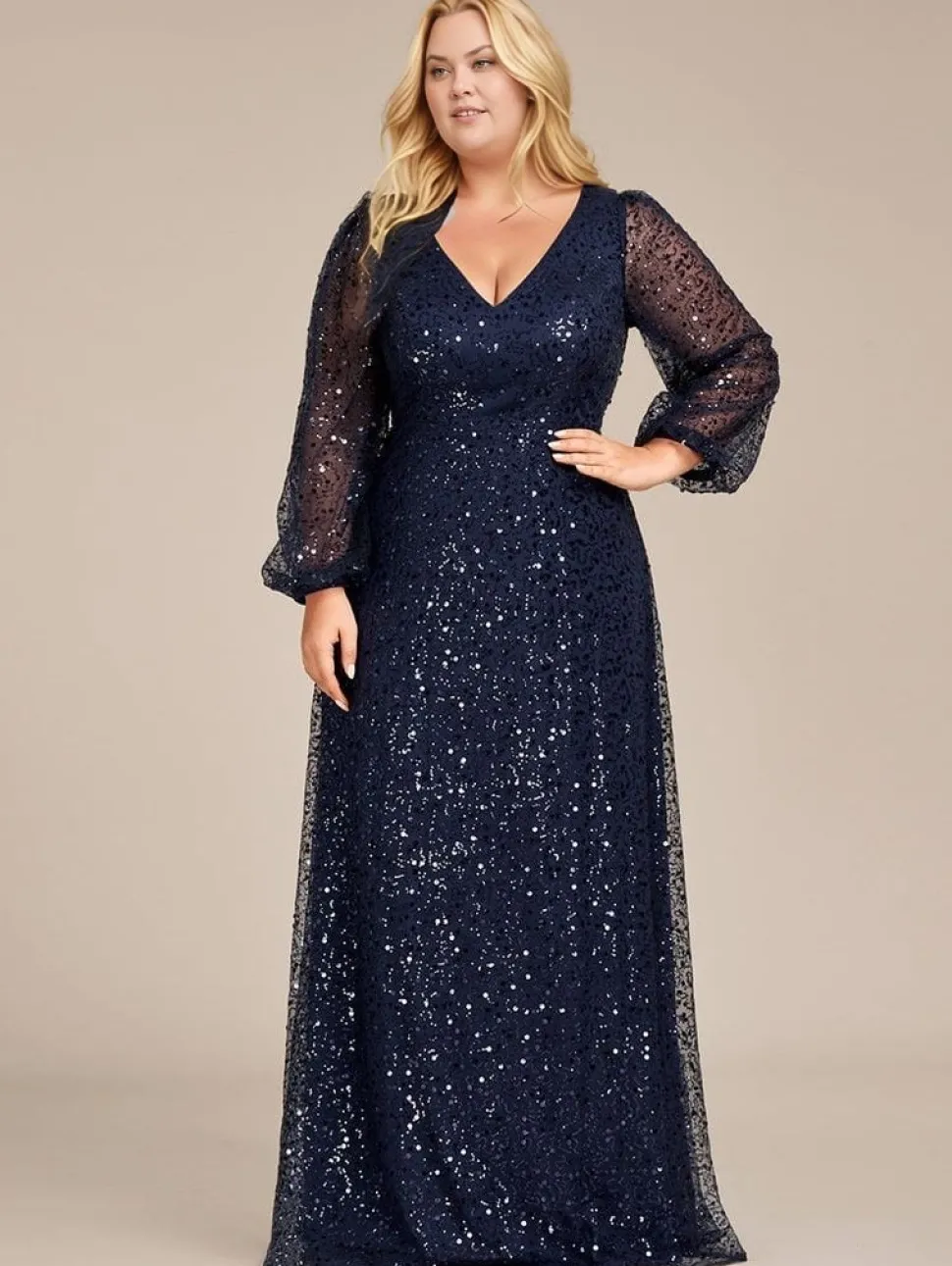 Robe de soirée grande taille longue manches longues