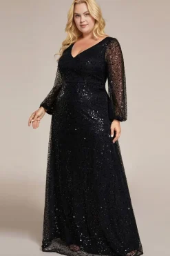 Robe de soirée grande taille longue manches longues