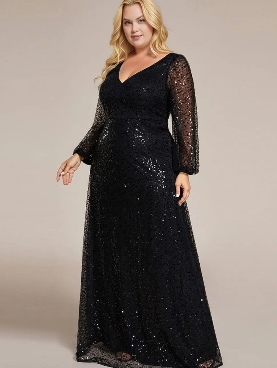 Robe de soirée grande taille longue manches longues