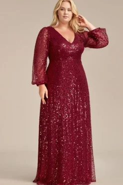 Robe de soirée grande taille longue manches longues
