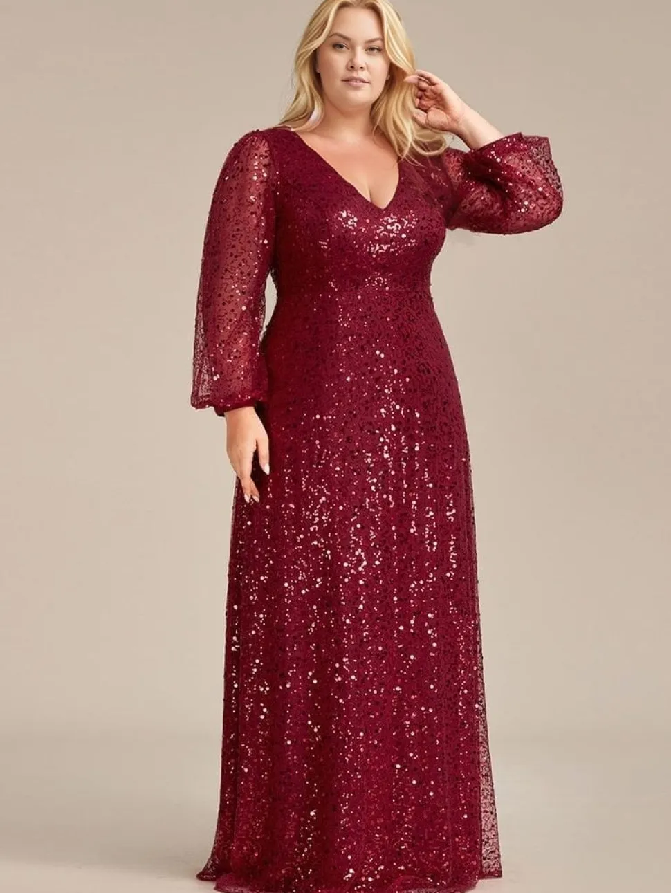 Robe de soirée grande taille longue manches longues