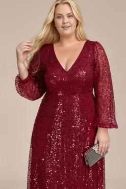 Robe de soirée grande taille longue manches longues