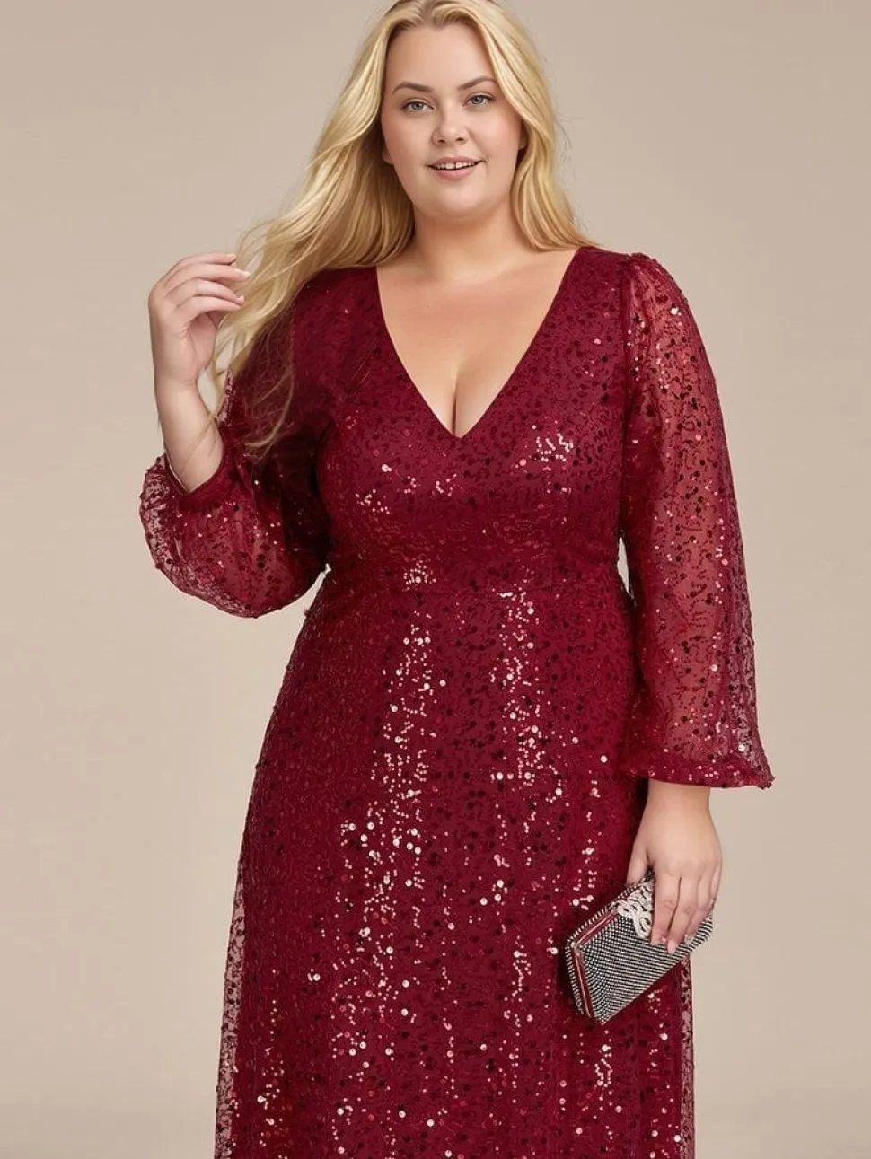 Robe de soirée grande taille longue manches longues