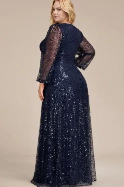 Robe de soirée grande taille longue manches longues