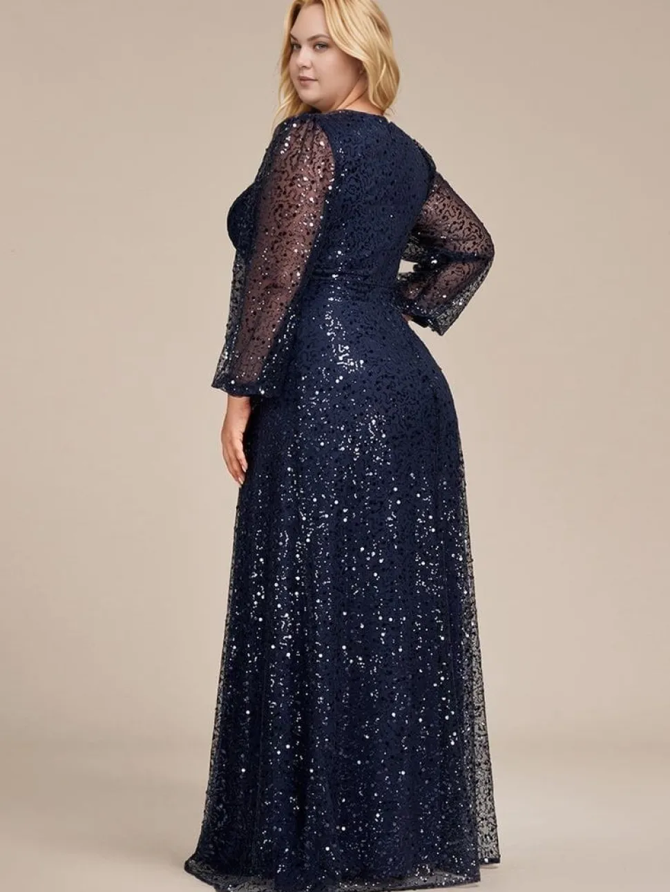 Robe de soirée grande taille longue manches longues