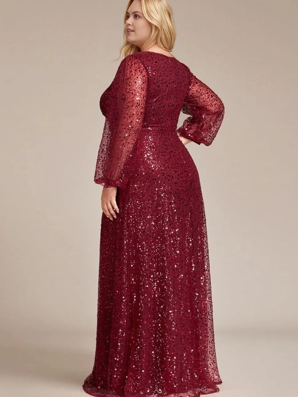 Robe de soirée grande taille longue manches longues