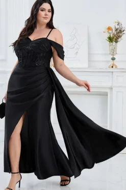 Robe de soirée grande taille noire avec corset