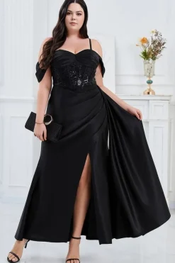 Robe de soirée grande taille noire avec corset
