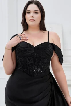 Robe de soirée grande taille noire avec corset