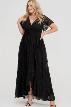 Robe de soirée grande taille noire manches transparentes