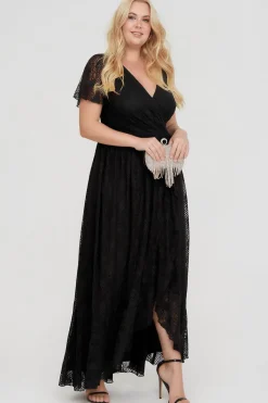 Robe de soirée grande taille noire manches transparentes
