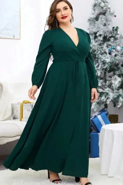 Robe de soirée grande taille verte manches longues