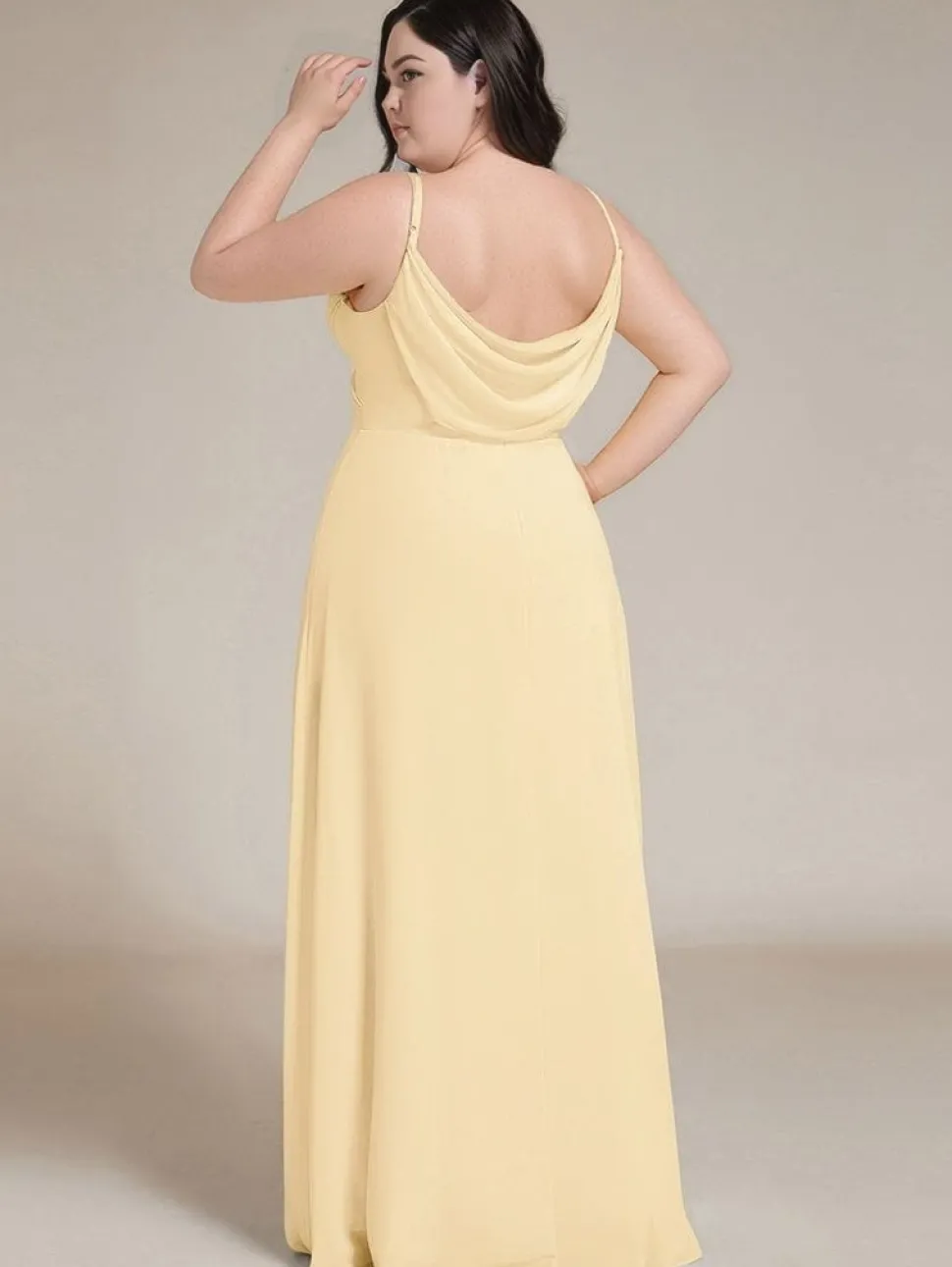 Robe de soirée jaune longue dos nu grande taille