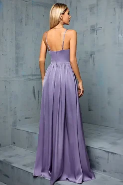 Robe de soirée lilas satinée longue