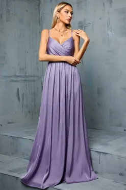Robe de soirée lilas satinée longue