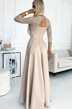 Robe de soirée longue beige