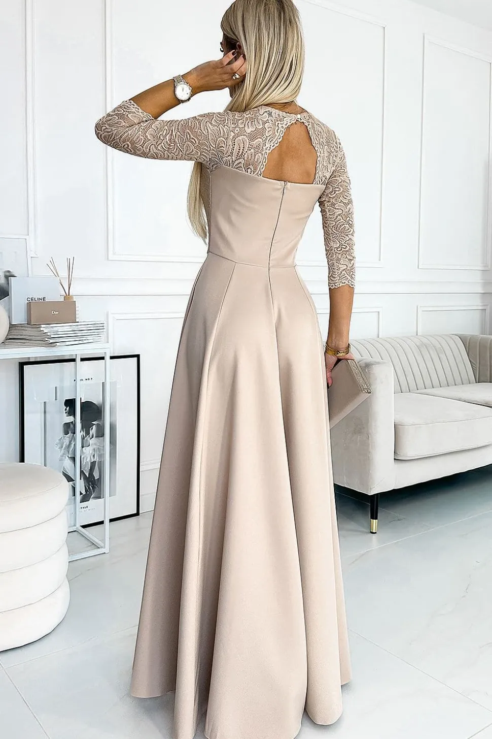 Robe de soirée longue beige