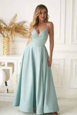 Robe de soirée longue bleue à bretelles