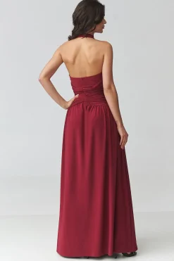Robe de soirée longue bordeaux dos nu